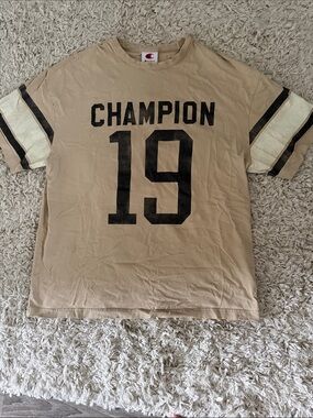 Champion Beige Graphic '19' Short Sleeve Sports Tee